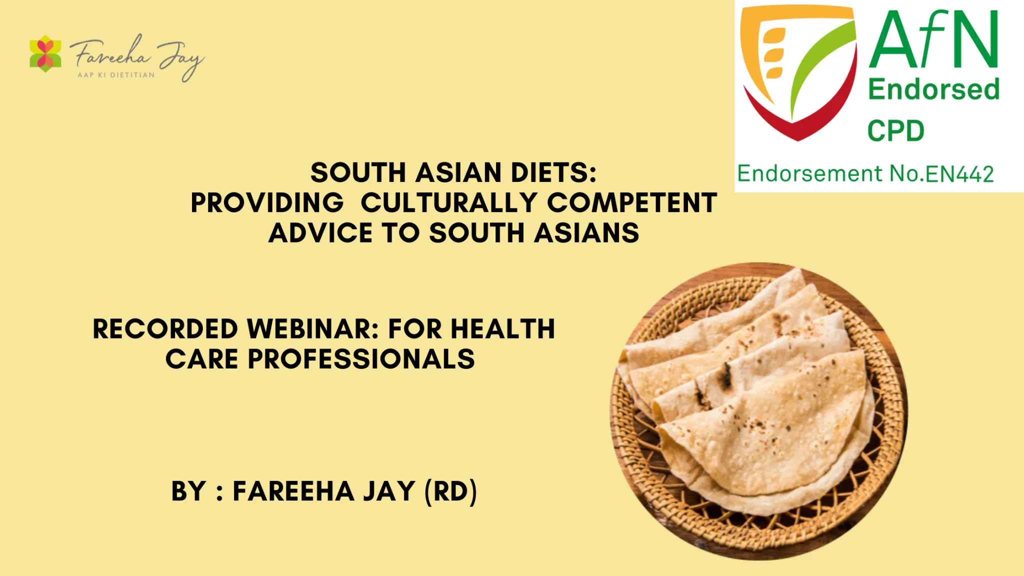 Event flyer for "PCOS & You: A Webinar for South Asian Women" hosted by Registered Dietitian Fareeha Jay. The webinar covers PCOS causes, hormone balance diets, hair thinning, lifestyle habits, smart snacking, and supplements. Scheduled for Saturday, 17 January 2026, at 5 PM PST