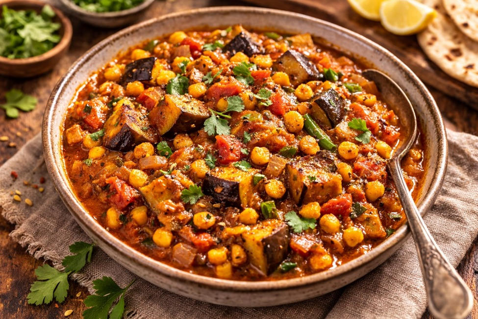 Eggplant with Split Chickpeas (Chana Dal & Aubergine Curry)